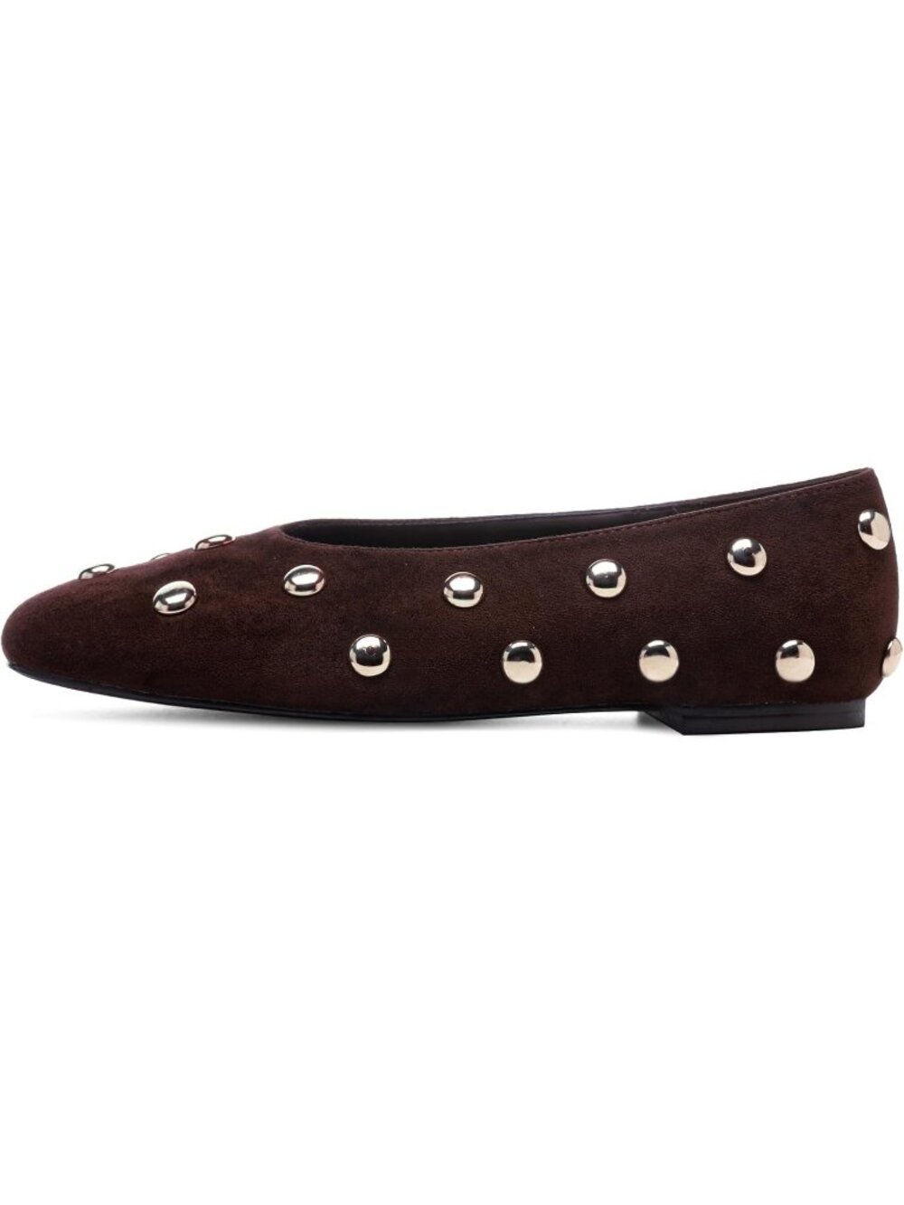 Women's Square Toe Slip on Chocolate Suede Ballet Flats Comfortable Studs Shoes